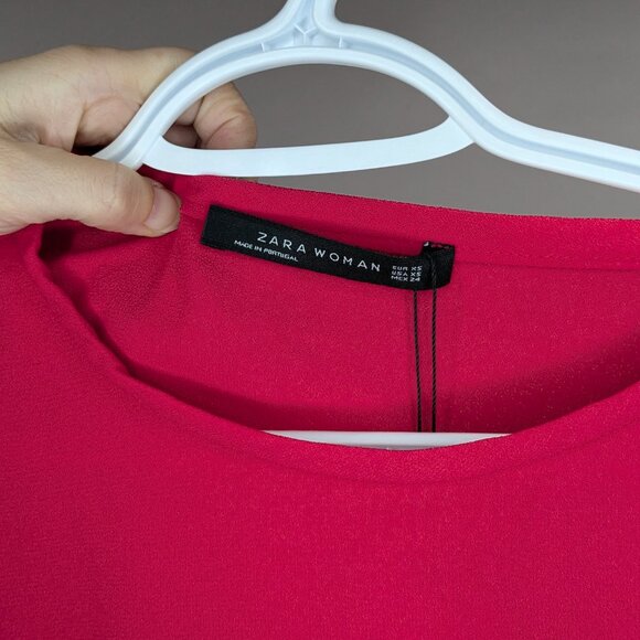 BNWT Zara Woman Bell Sleeve Blouse Hot Pink Fuchsia Size XS - Picture 4 of 5